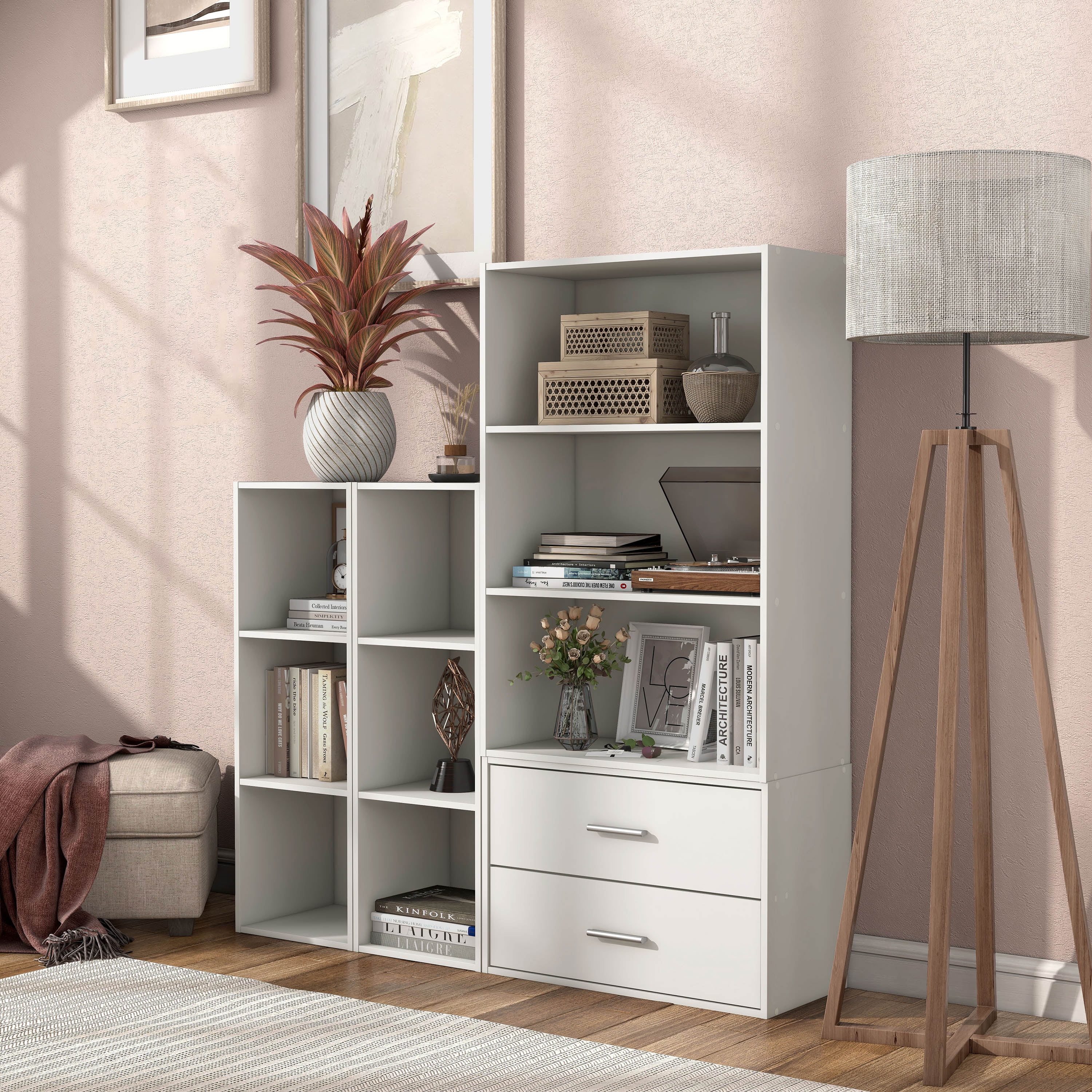 Furniture of America Brooks Stackable 3-Cube Wood White Bookcase