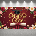 thumbnail image 5 of Gold Glitter Lettering Graduation Banner Floral Decor Grad Party Backdrop Maroon Background Star Accents Academic Background for Graduation Ceremony College Graduation Grad Party, 5 of 5