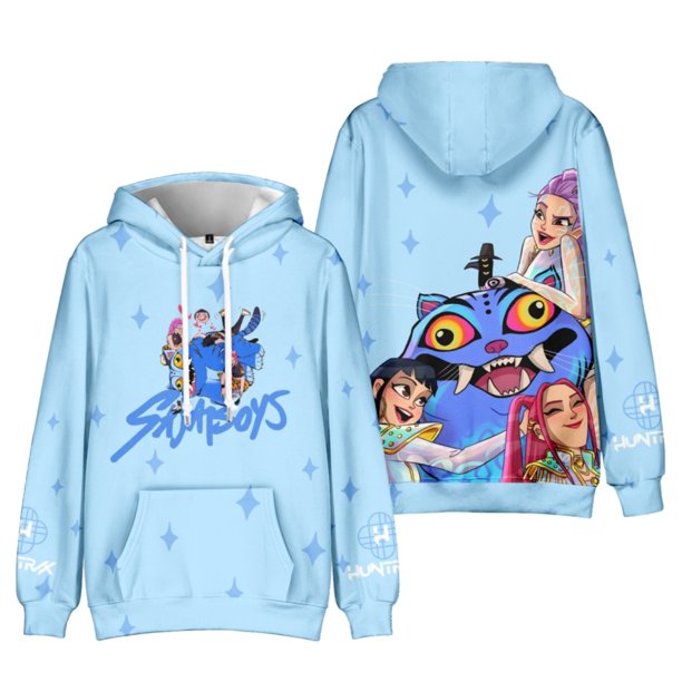 Pop cazadora para niña Demon Hunters Unisex Printed Anime Print Long-Sleeved Hooded Sweatshirt (Sky Blue)