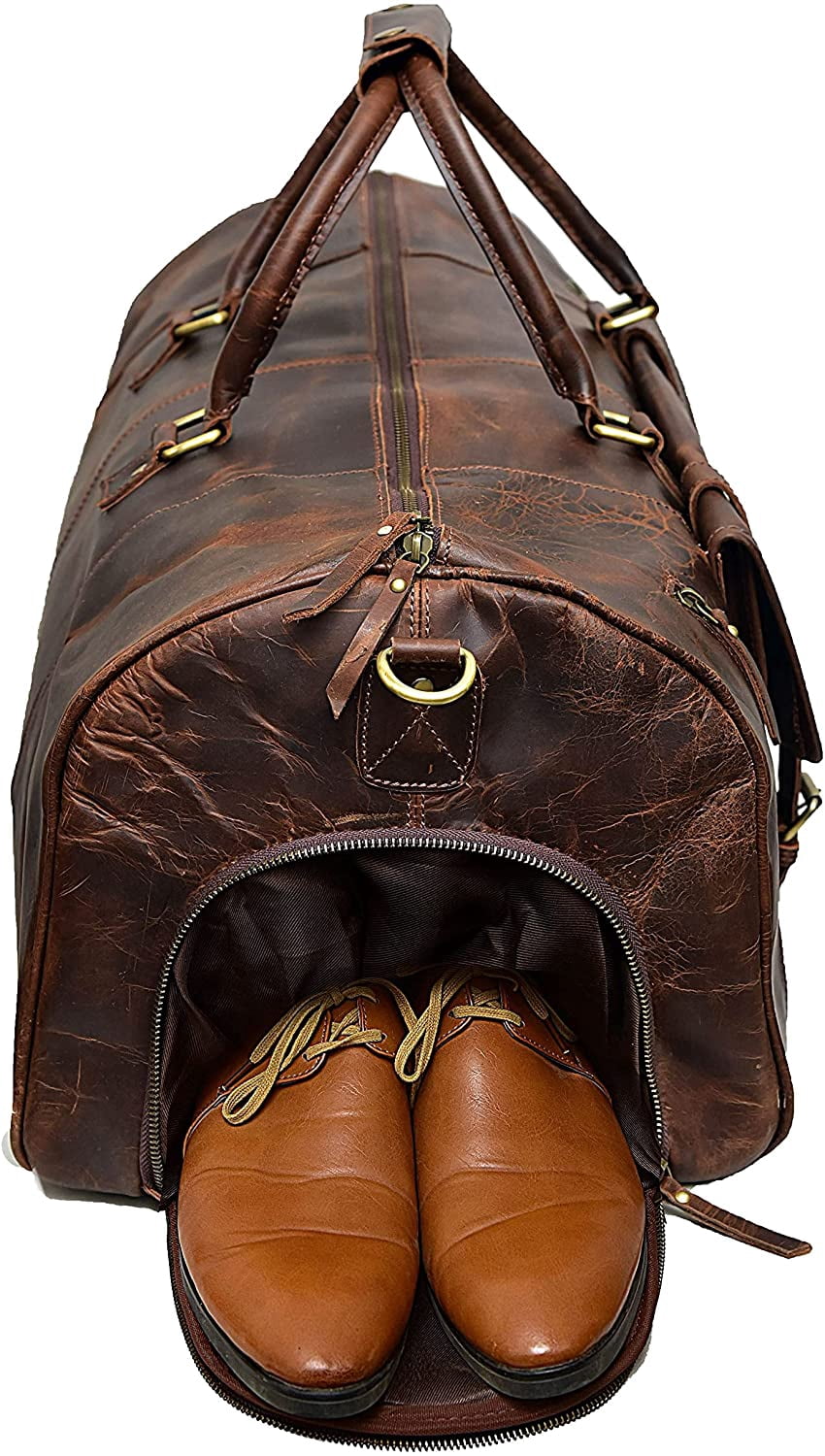 28" Large leather Travel Bag Duffel bag Gym sports flight cabin bag Leather Holdall Overnight Weekend Large luggage bag