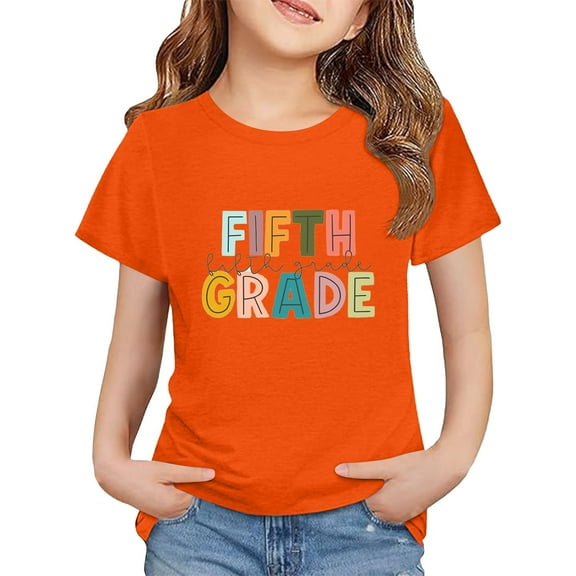 Mercatoo Kids First Day School Tees for Boys Girls 'FIFTH GRADE' Graphic T-Shirts Cotton Short Sleeve Tops Back to School Tees