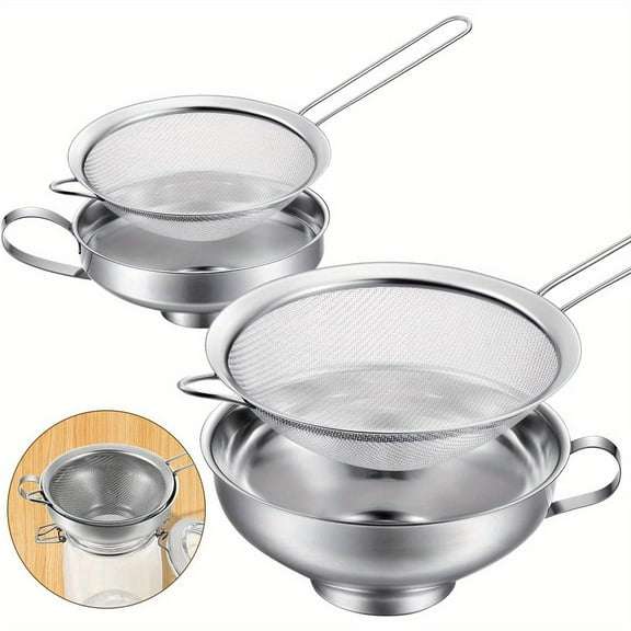 4 Pcs Stainless Steel Funnel with Fine Mesh Filter, Household Funnel Kitchen Canned Funnel with Stainless Steel Hopper