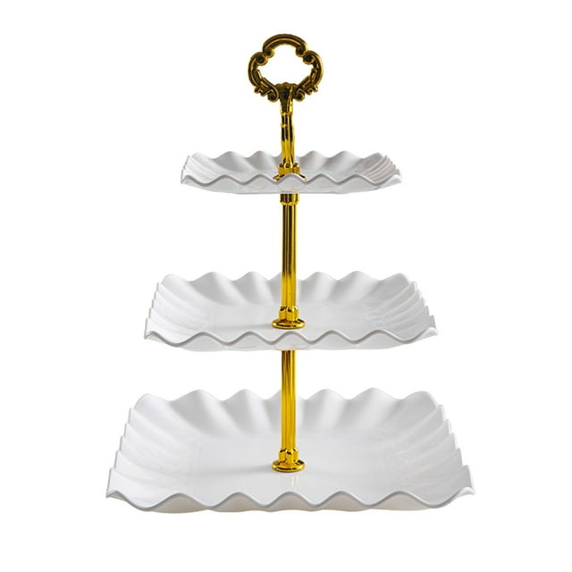 Multi-Layer Fruit Tray - 3-Tier Gold-Detailed Serving Plate for Kitchen/Home Decor - Elegant & Practical