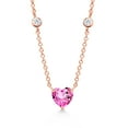 thumbnail image 2 of Gem Stone King 18K Rose Gold Plated Silver Pink Mystic Topaz and White Moissanite Long By The Yard Chain Necklace for Women (1.60 Cttw, Heart Shape 7MM, 17 inch with 2 inch Extender), 2 of 3