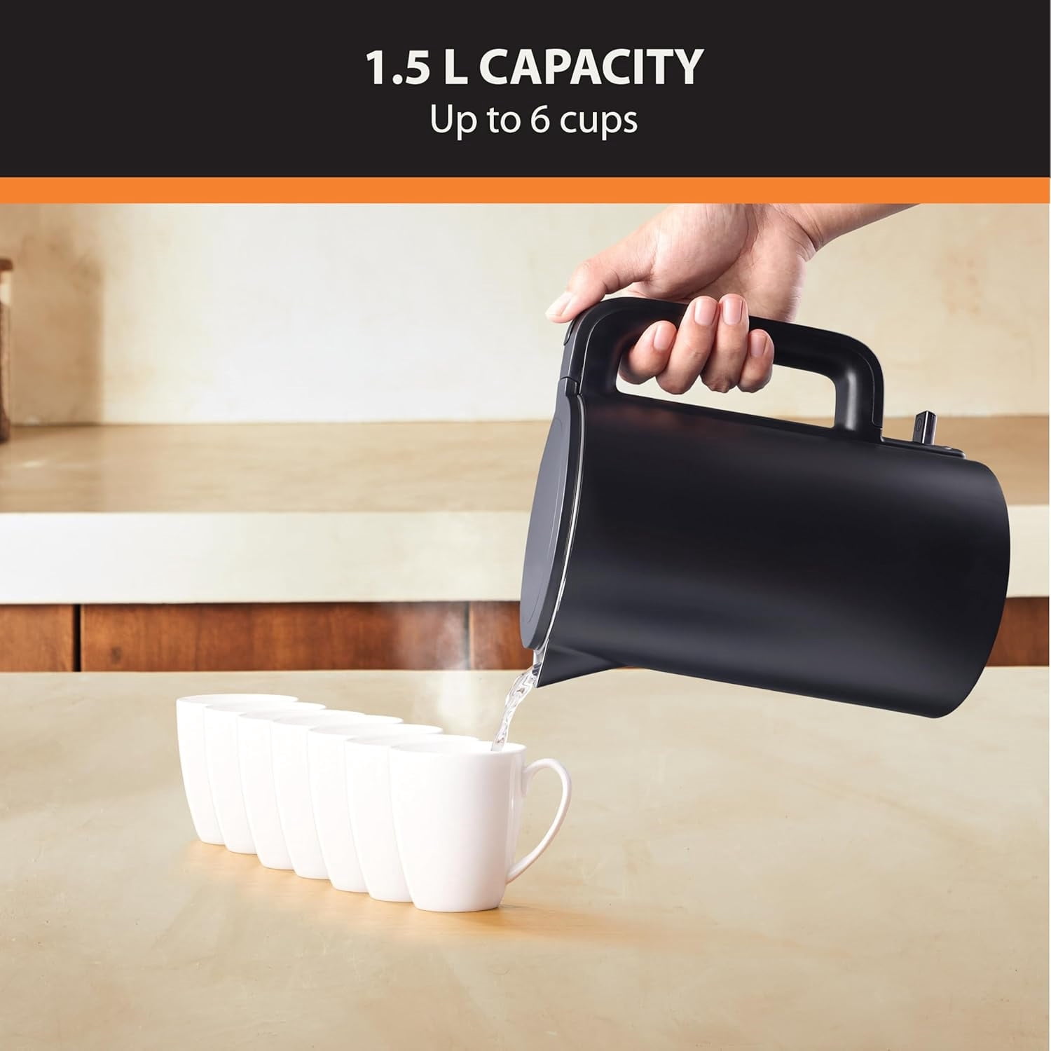 1.5L Electric Kettle Stainless Steel Cool Touch Interior, Fast Boiling, One Cup in 80 Snds, Double Wall, Auto Off, Keep Warm, Hot Water Kettle Electric, Cordless, Black