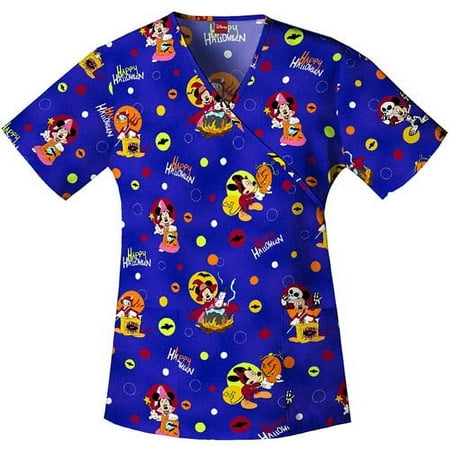Women's Mock Wrap Mickey Dots Scrub Shirt