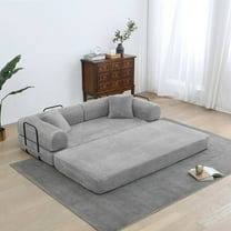 Convertible Sleeper Sofa Bed with Pillow, Corduroy Folding Mattress Floor Sofa Lounge Couch for Living Room, Bedroom, Light Grey