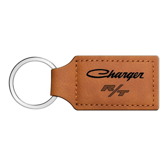 Dodge Charger R/T Classic Rectangular Brown Leather Key Chain