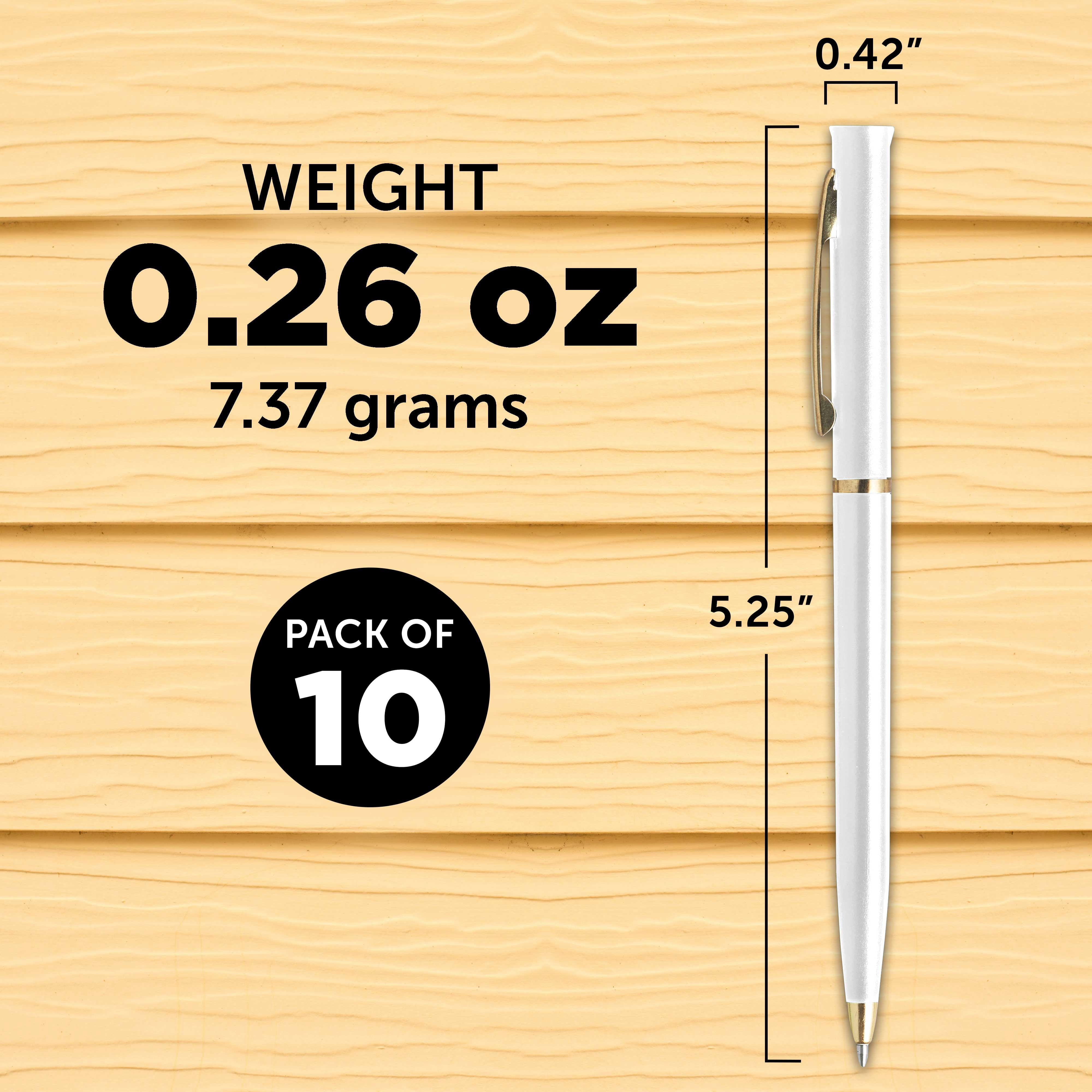 10 Alston Hotel Pens Pack - Ballpoint, Gold Metal Accent - White