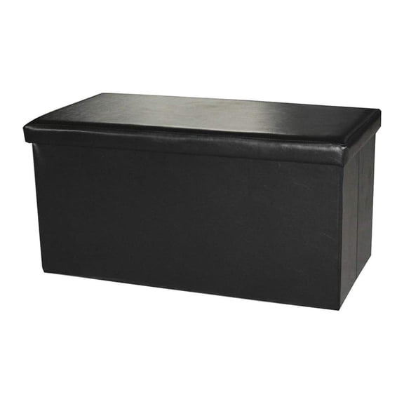 Faux Leather Storage Ottoman Bench Footrest Stool, Folding Storage Chest Padded Seat Storage Cube Ottoman Bench Foot Rest Toy Box Chest, 15.75"X15.55"X31.5" (Black Ottoman Bench A)