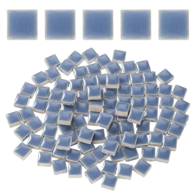205 piezas de azulejos de cerámica cuadrada, azulejos de mosaico manchados a granel para manualidades de arte (200 g, azul claro)