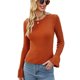 thumbnail image 1 of Suéter de mujer de manga larga, jersey de punto con cuello redondo, Top de punto, color puro para otoño invierno, rojo óxido S, 1 of 8
