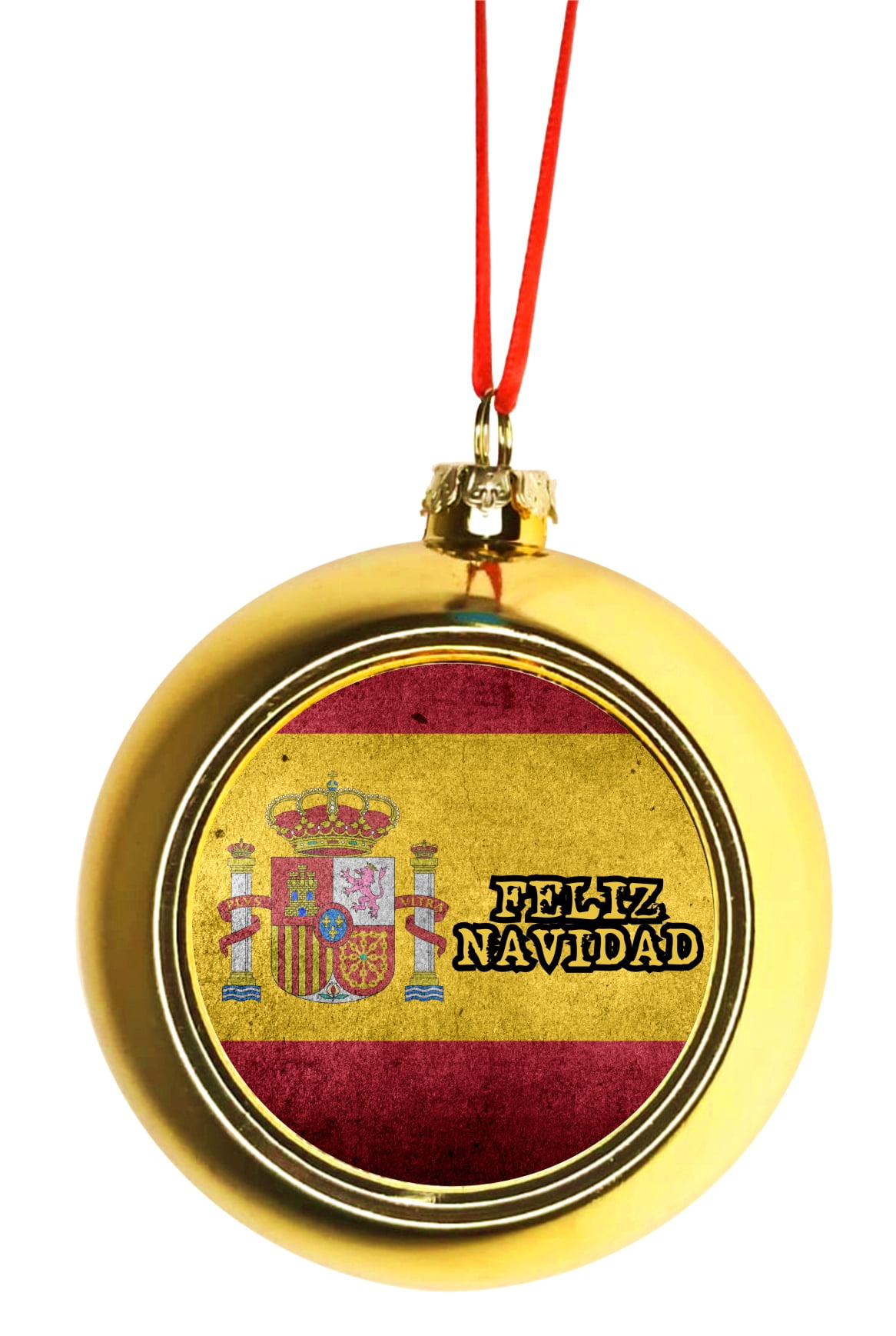 Flag of Spain Spanish Grunge Flag Feliz Navidad Bauble Christmas Ornaments Gold Bauble Tree
