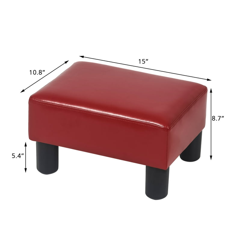 Homebeez PU Ottoman Footstool Square Padded Foot Rest Stool Seat,Red