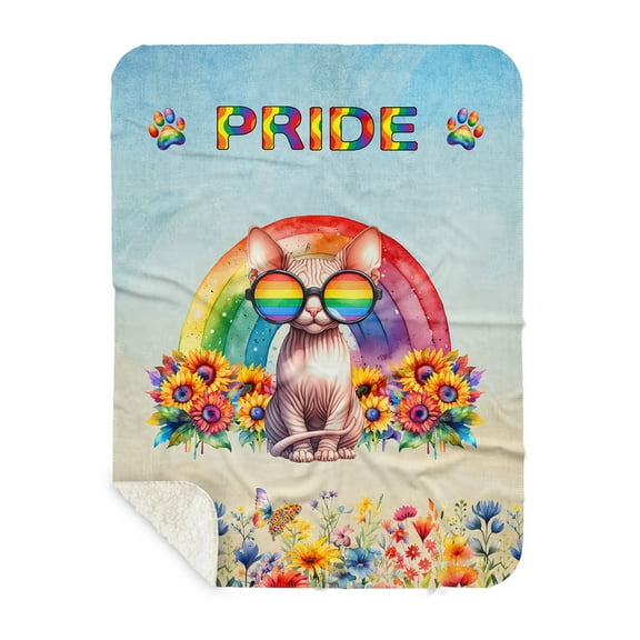 Sphynx Celebrates Rainbow Pride Month LGBT LGBTQ  Cozy Sherpa Blanket Cat Lover Kitten Owner Gifts Idea Warm Soft Throw Blanket - 01003