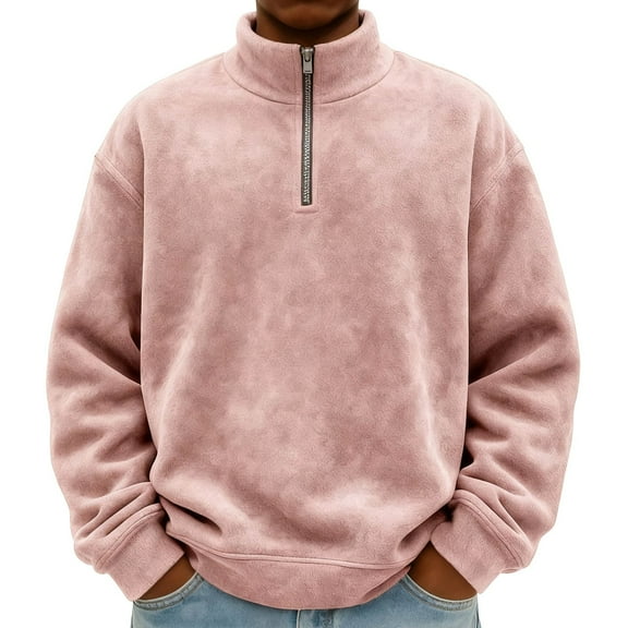 Mens Dressy Quarter Zip Pullover Winter Solid Color Sweatshirts Stand Collar Vintage Sweatshirt With Pockets