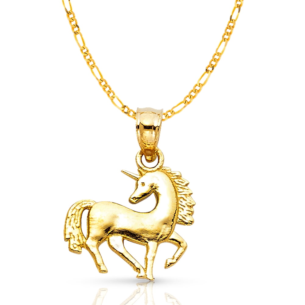 Details about   14K Yellow Gold Unicorn Charm Pendant with 2.3mm Figaro 3+1 Chain Necklace