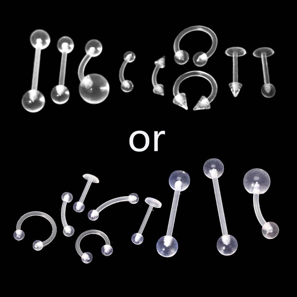 Clear Body Piercing Jewelry Kit 9x Nose Stud Belly Ring Nipple Barbell