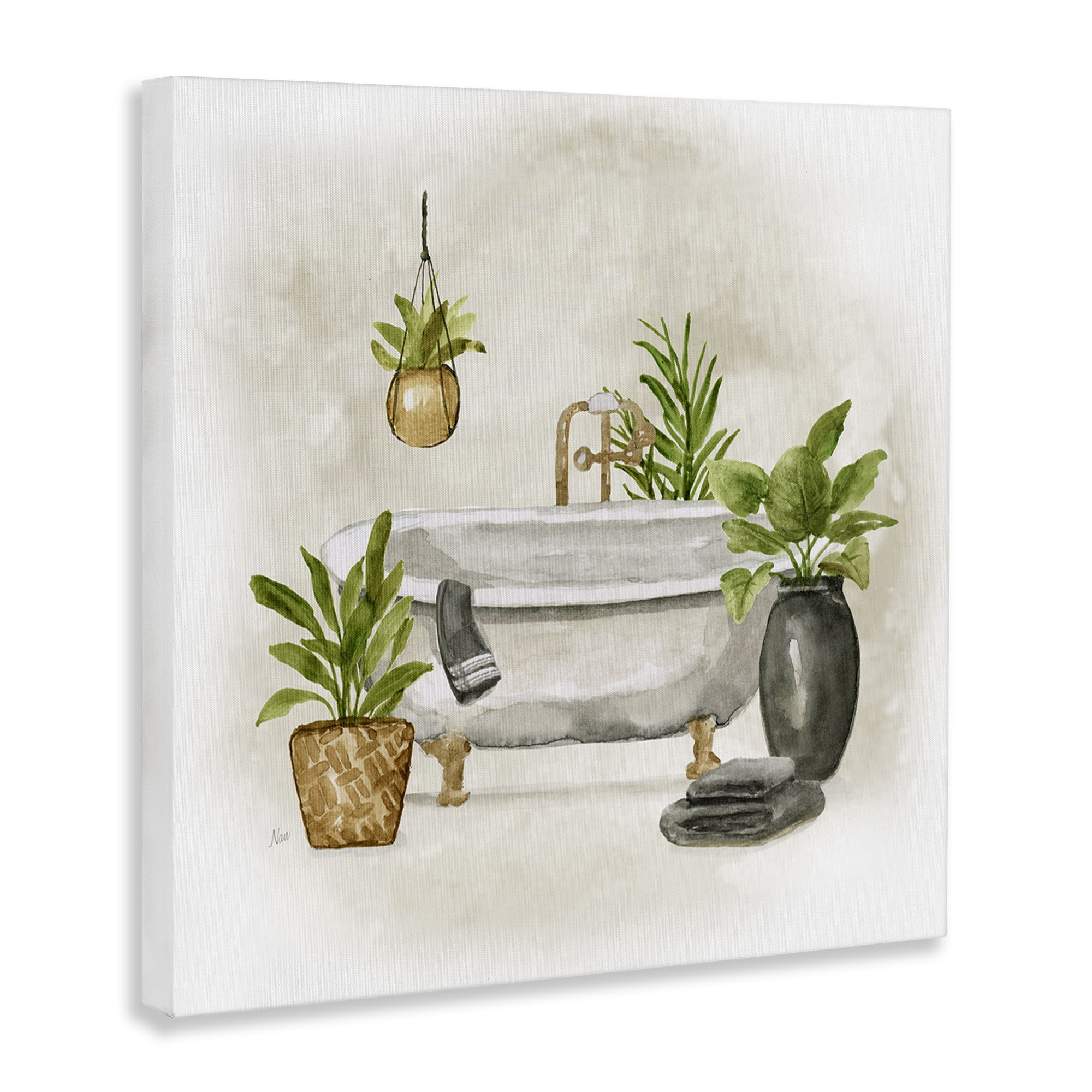Stupell Industries Bathroom with Plants Bath & Laundry Painting Wrapped Canvas Art Print Wall Art, 30 x 30