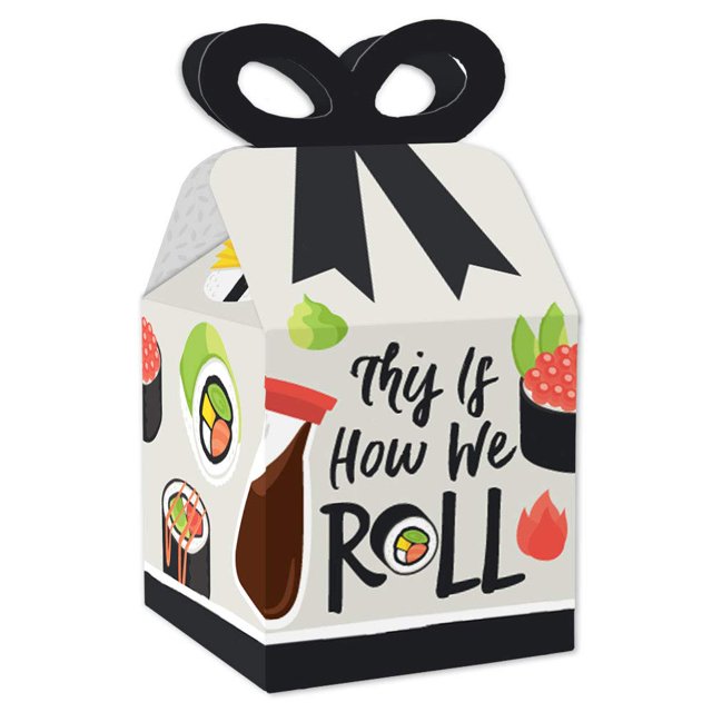 Big Dot of Happiness Lets Roll - Sushi - Cajas de regalo cuadradas - Cajas de lazo de fiesta japonesas - Juego de 12
