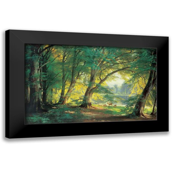 Aagaard, Carl Frederic 14x10 Black Modern Framed Museum Art Print Titled - Deer in a Forest