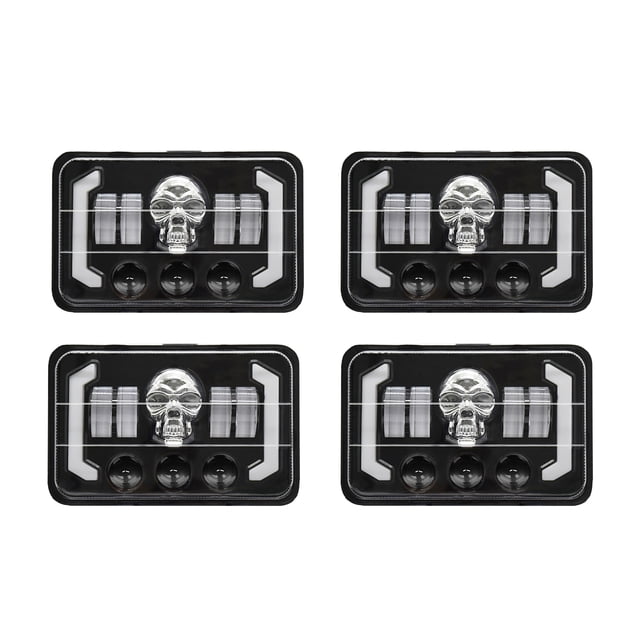 Faro de coche 4 faros delanteros LED para coche de 4 x 6, 5 pulgadas, rectangulares, con forma de calavera, con luz alta/baja, señal de giro DRL, compatible con H4651 H4652 H4656 H4666 H6545, repuesto