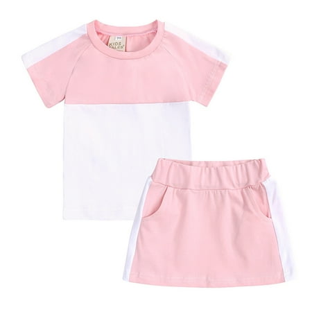 

Zlekejiko Toddler Kids Baby Unisex Summer Tshirt Skirts Soft Patchwork Cotton 2PC Sleepwear Outfits Clothes Cute Crop Tops Girls Neutral Baby Girl Gift