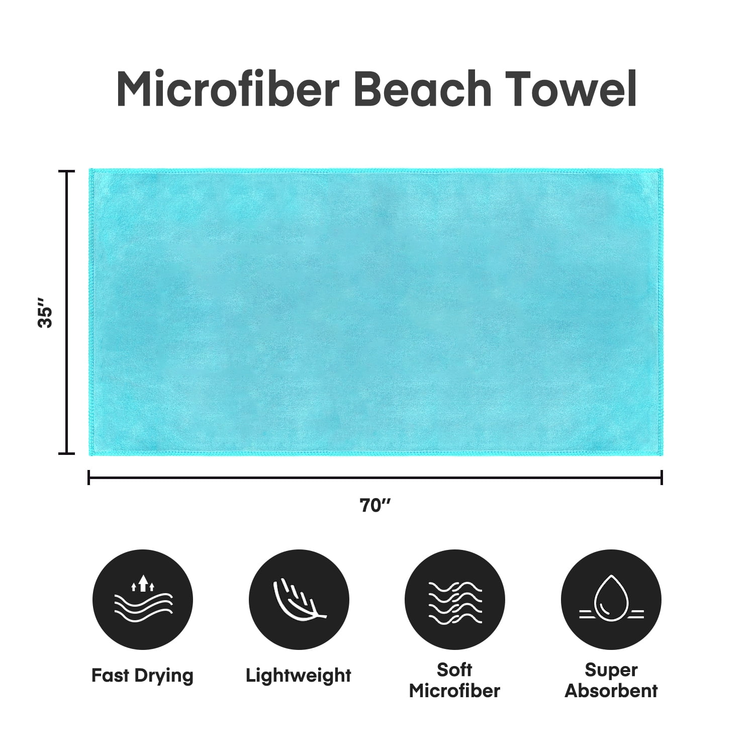NC Microfiber Bath Towels 2 Pack Towel Sets (35" x 70") - Extra Absorbent, Fast Drying, Aquamarine