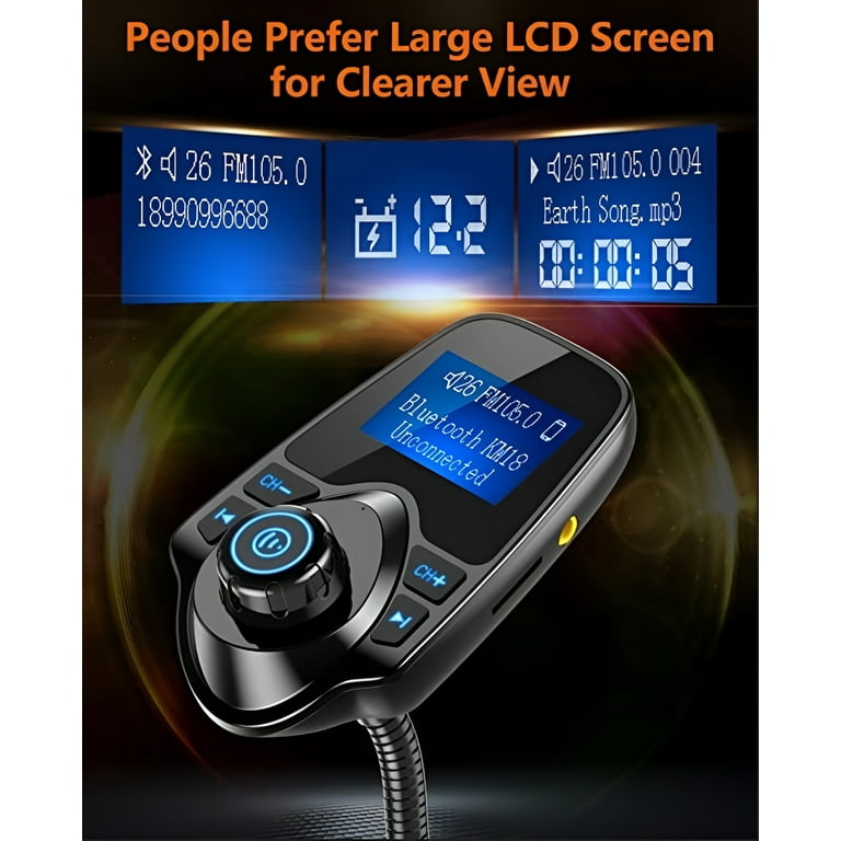 Nulaxy Bluetooth Car FM Transmitter Audio Adapter Receiver Wireless Hands Free Car Kit W 1.44 Inch Display KM18 Black NEW