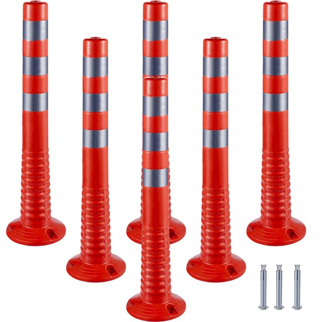 VEVOR Traffic Delineator, 6 PCS Posts Channelizer Cone, Delineator Post Kit 30” in Height, PU Traffic Post, Orange Safety Cones, Portable Spring Posts with Base, Barrier Cones with Reflective Bands