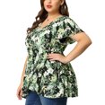thumbnail image 2 of Women's Plus Size Blouse Flare Sleeve V Neck Tie Front Floral Wrap Peplum Tops Black 1X, 2 of 7