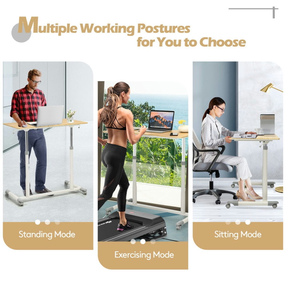 Resenkos Standing Desk,Stand up Table, Home Office Desk,Height Adjustable Computer Desk Sit to Stand Rolling Notebook Table -Natural