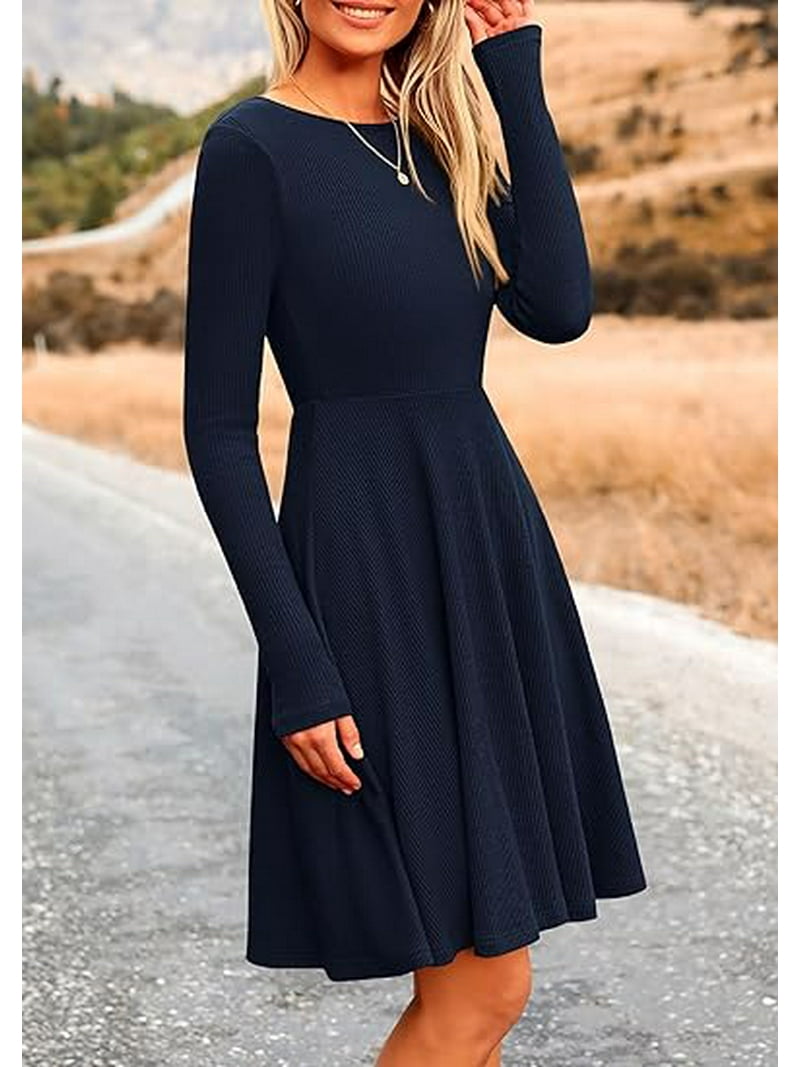 Prettygarden Women's Spring Fall Short Dress Ribbed Knit Crewneck Long Sleeve A Line Flowy Casual Elegant Going Out Dresses, Size: Large, Blue Prettygarden Women's Spring Fall Short Dress Ribbed Knit Crewneck Long Sleeve A Line Flowy Casual Elegant Going Out Dresses, Size: Large, Blue