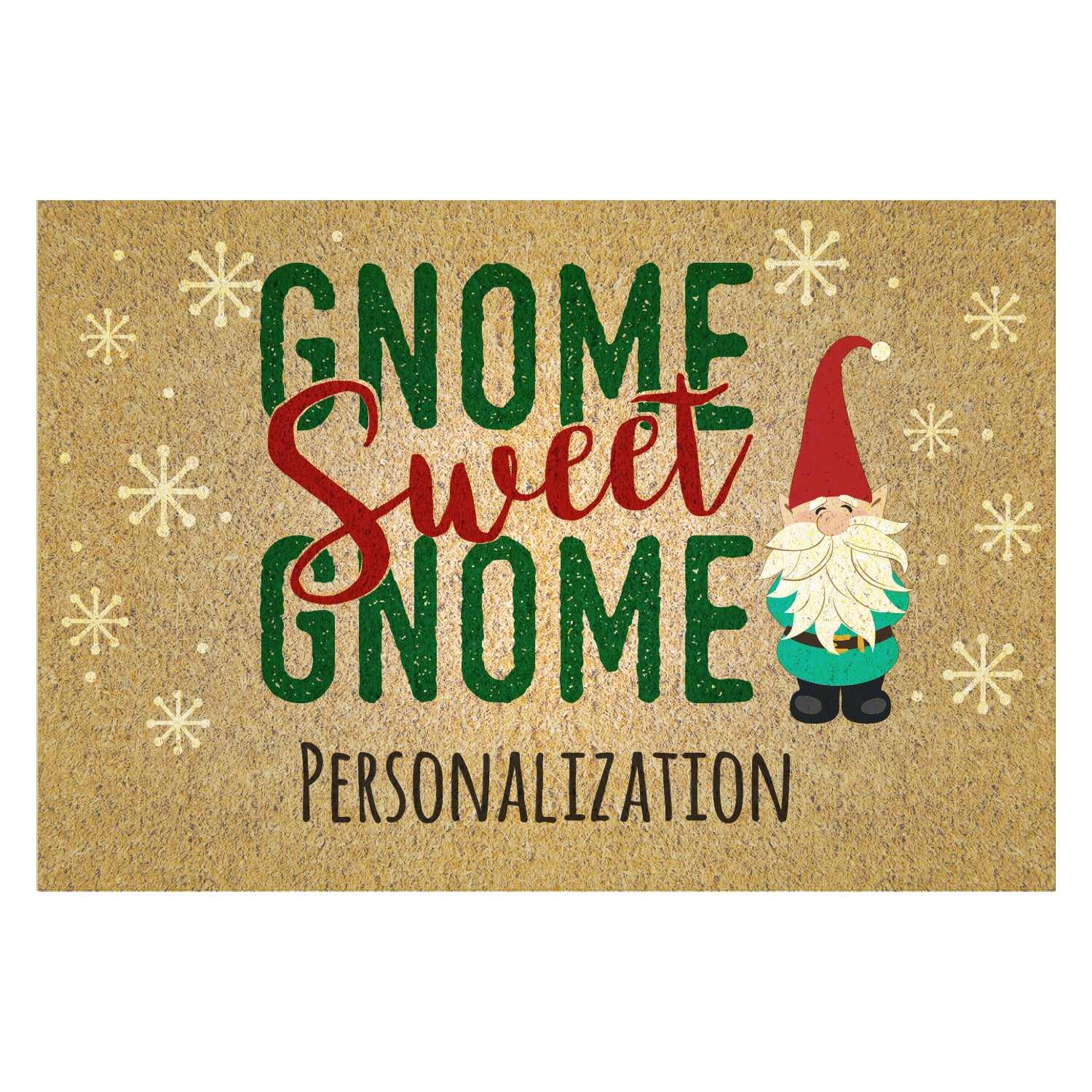 Personalized Planet 27x18 Gnome Sweet Gnome Doormat with Custom Family Name Printed on Brown Rectangular 1/8” Thick Non Slip Mat for Kitchen Hallway Deck or Porch