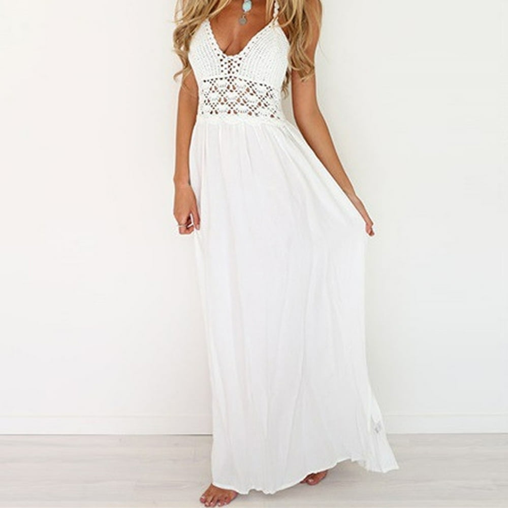 MesaSe Women'S Sexy Elegant Lace Beach Crochet Backless Bohemian Halter  Maxi Long Dress - Walmart.ca