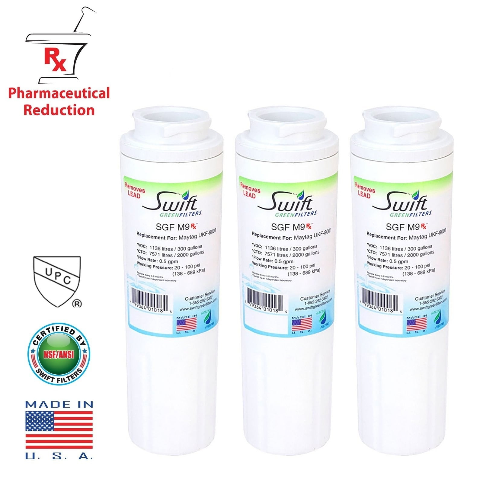 Swift Green Filters SGF-M9 Rx Replacement Water Filter for Kenmore UKF8001,EDR4RXD1,FILTER 4,EFF-6007A- 3 Pack