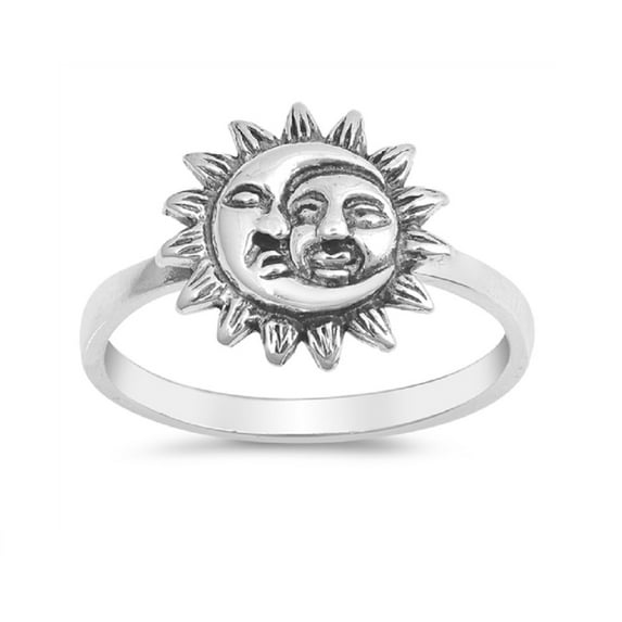 Oxidized Sterling Silver Sun And Moon Plain Band Ring