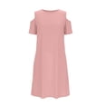 thumbnail image 6 of Busydd Dresses for Teens 5-15 Years Casual Summer Solid Color off Shoulder T Shirt Dress Trendy Round Neck Short Sleeve Girl Dresses with Pockets 11-12 Years, 6 of 7