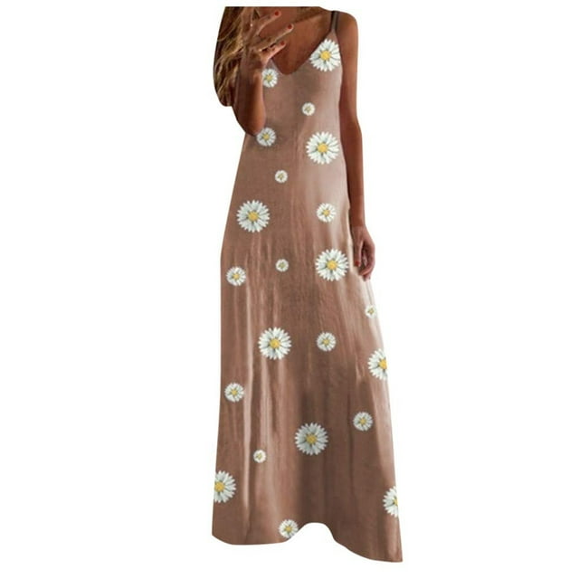 Robe d'Été pour Femmes Aguichant Mode pour Femmes Vacances Été Sans Manches Imprimée Col en V Aguichant Décontractée Longue Robe Maxi Robe d'Été pour Femmes Maxi Été Longue Robe pour Femmes