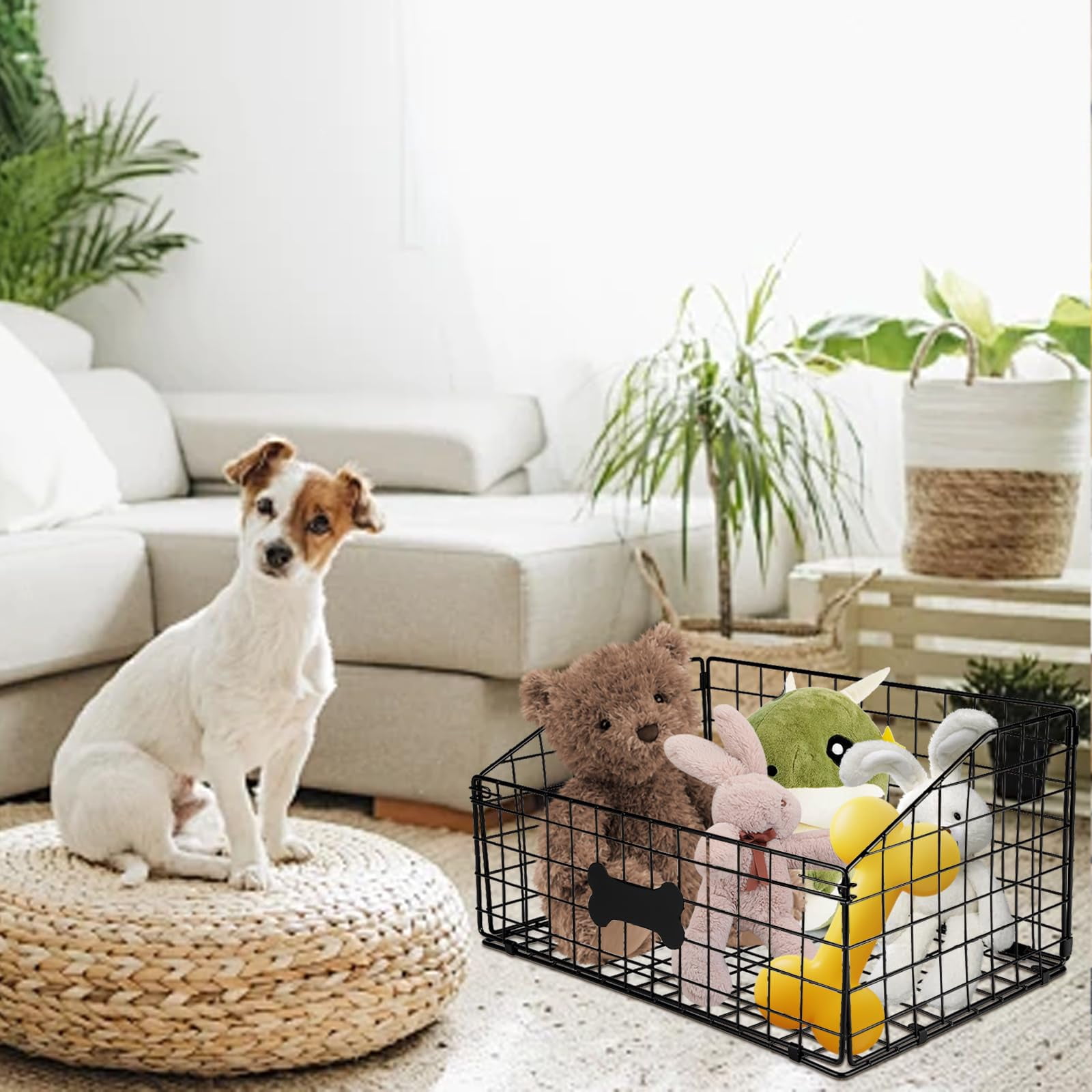 Black Metal Dog Storage Basket For Pet Toys, Food And Living Room Organization