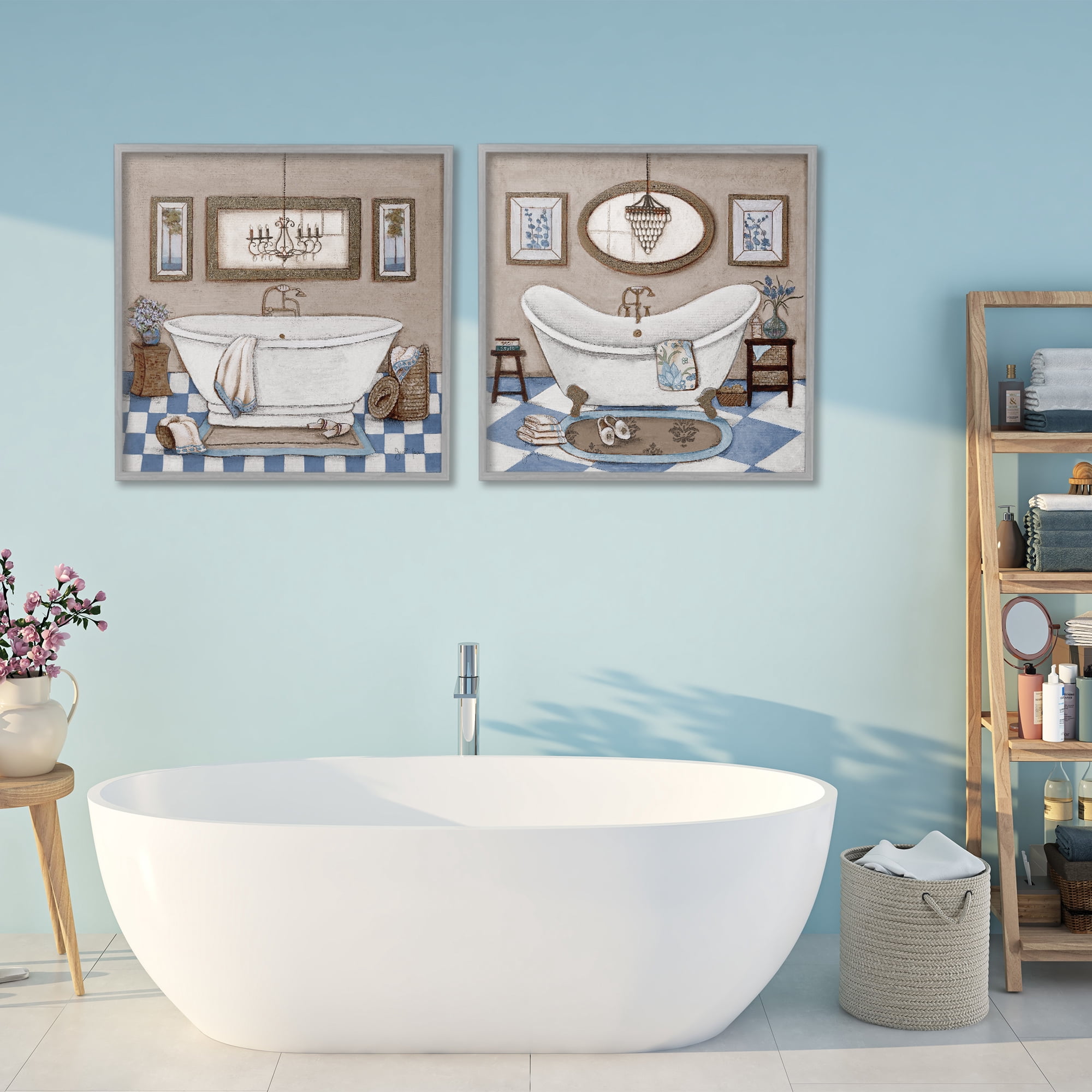 Stupell Industries Tiled Bathroom Views 2 Piece Gray Framed Giclee Art Set, design by Janet Tava