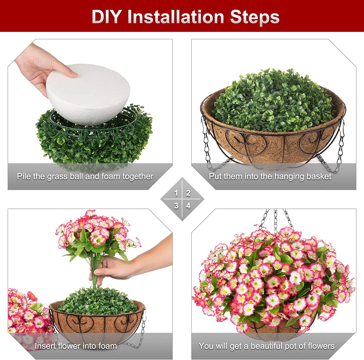 Artificial Fake Hanging Baskets Mums Flowers Plants for Fall Outdoor Decoration,UV Resistant Fake Silk planters Outside Look Real for Home Porch Patio Yard Spring Decor