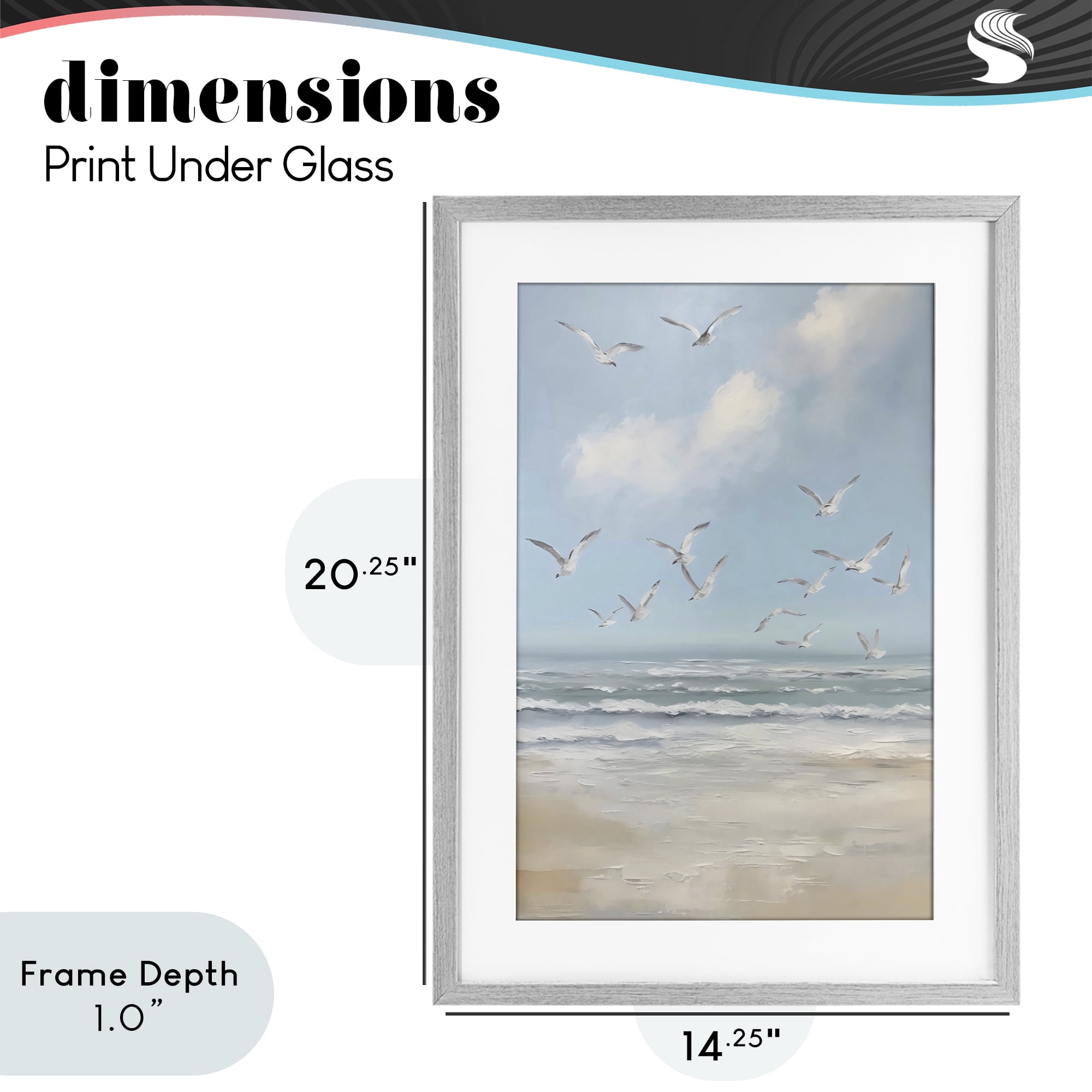 Stupell Industries Ocean Flight Seagulls Gray Framed Print Under Glass, design by Creative Studio