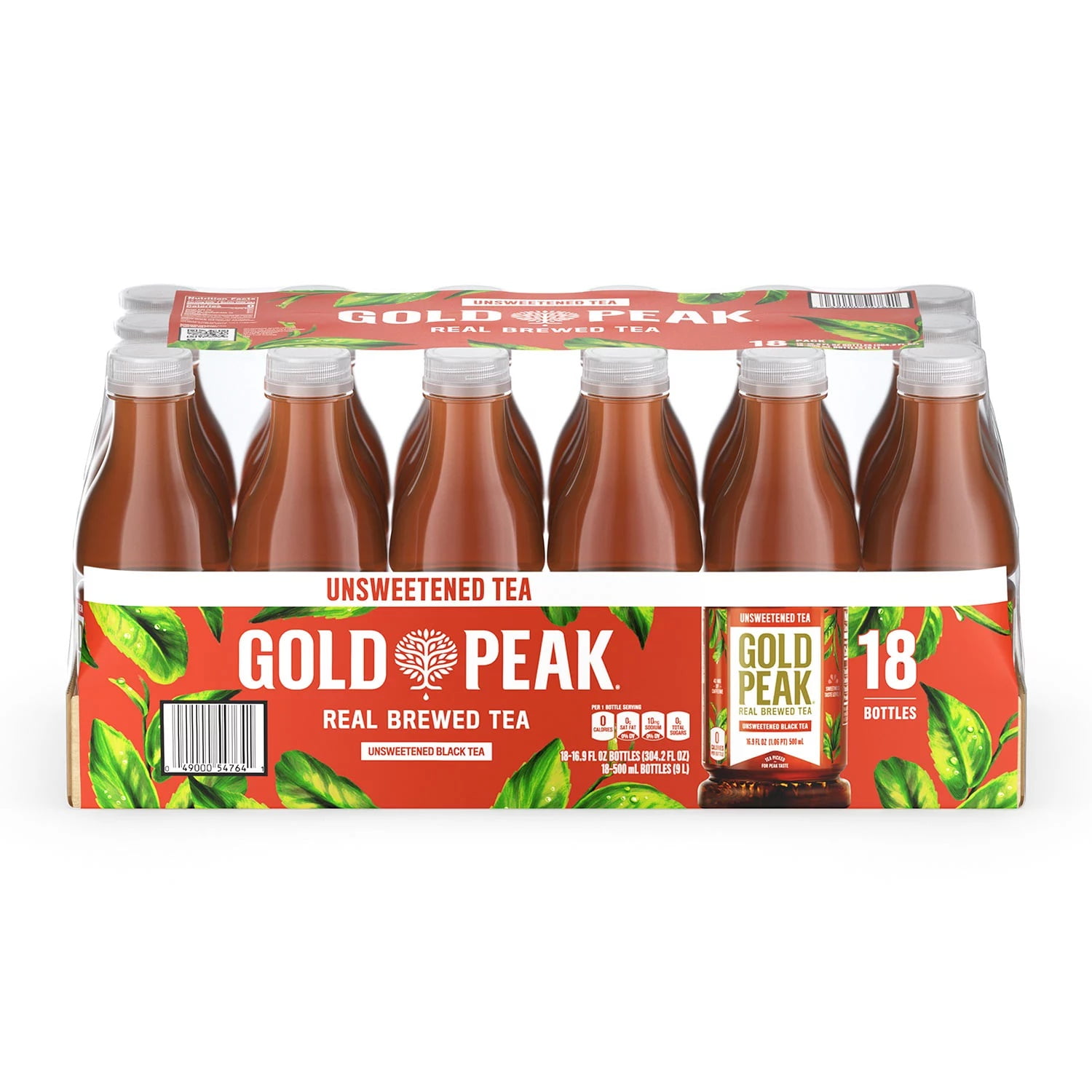Gold Peak Unsweetened Tea, 16.9 Fluid Ounce (Pack of 18)