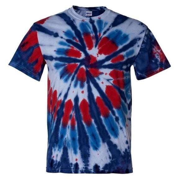 Dyenomite Red, White, Blue Tie Dye Unisex T Shirt Plus Size Cotton Size 3XL America Spiral 4th of July