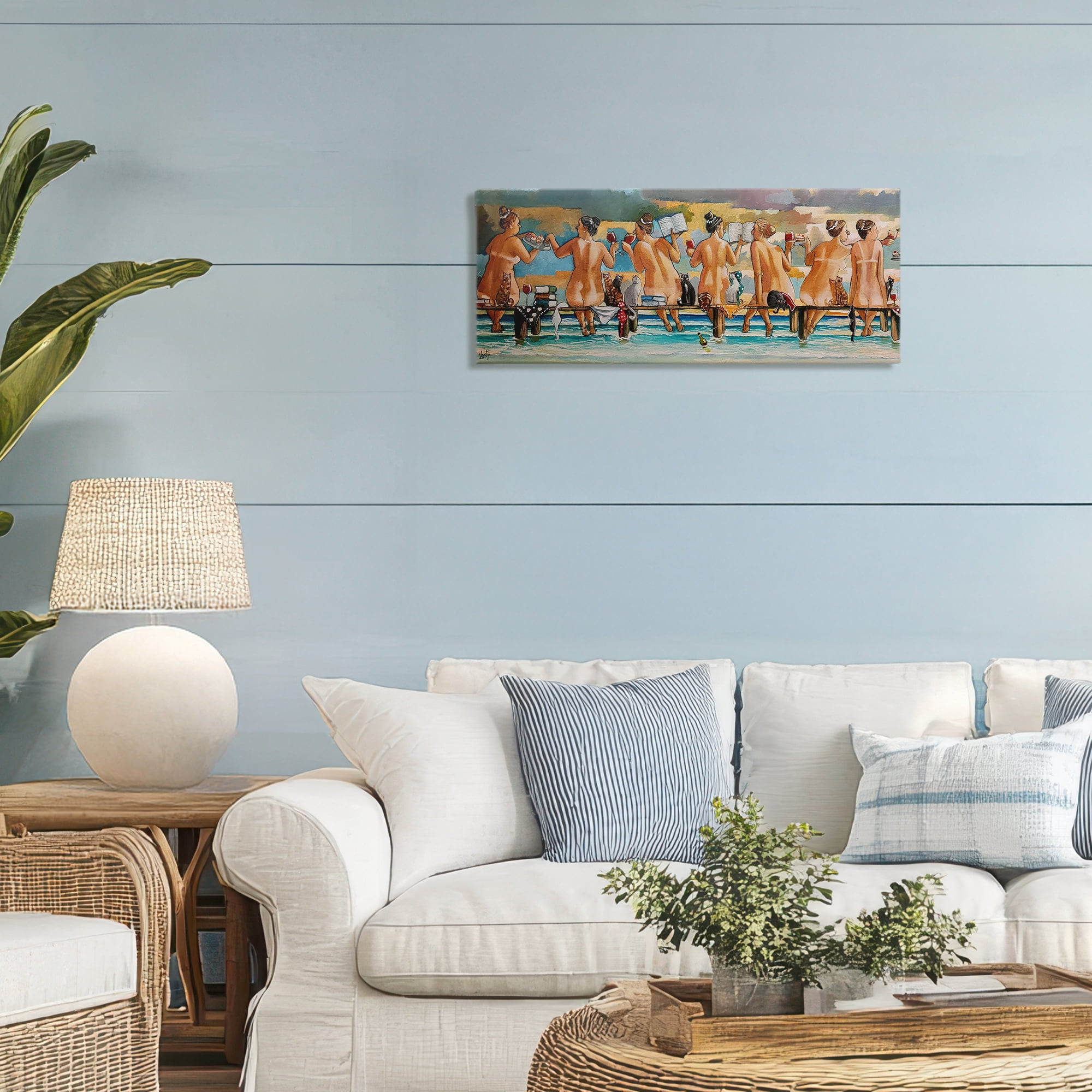 Wine, Books And Cats Jetty Canvas Wall Art, design by Ronald West