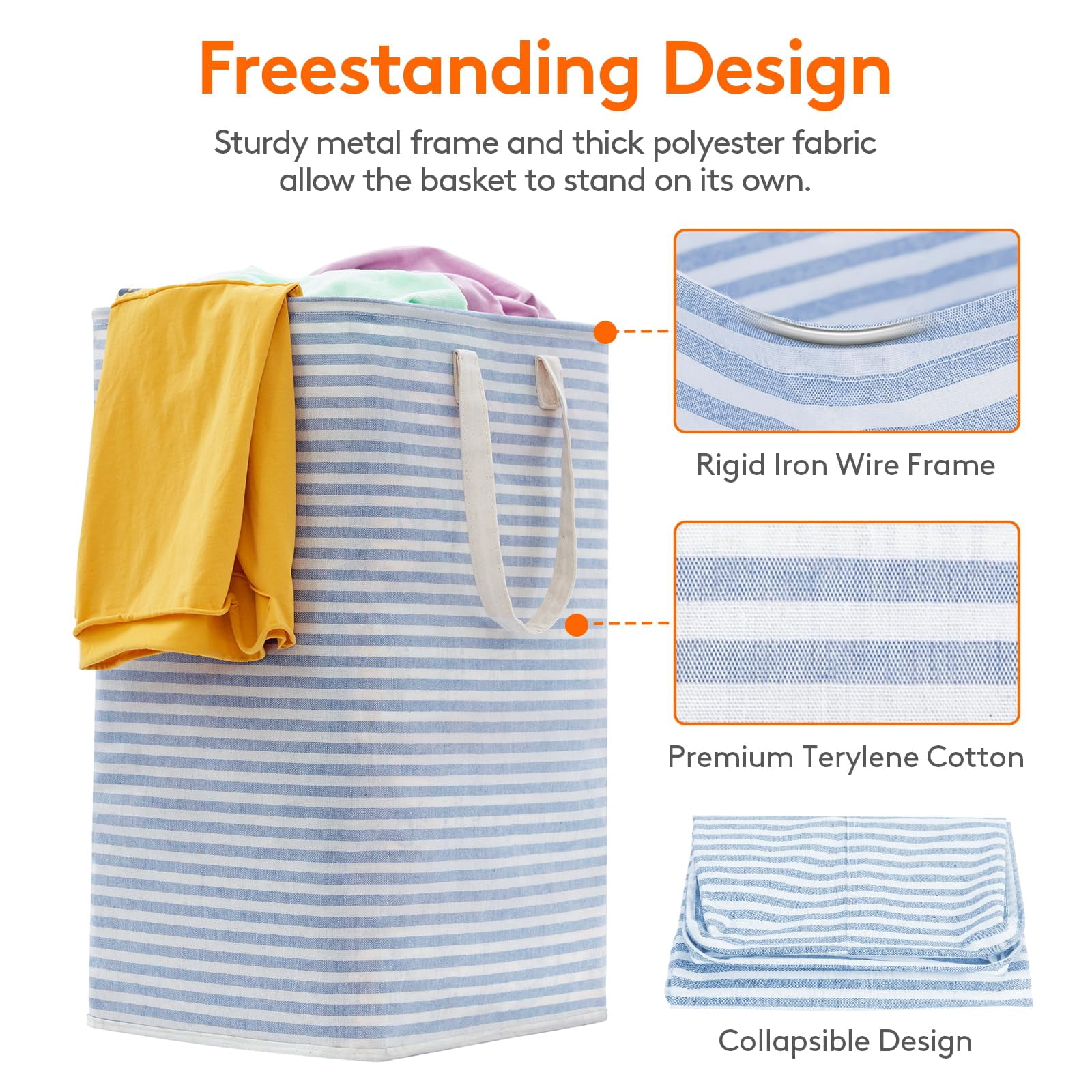 2 Pack 80L Collapsible Laundry Baskets, Waterproof Freestanding Clothes Hamper with Reinforced Handles, 160L Total for Bedroom & Laundry Room
