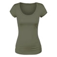 thumbnail image 3 of Essential Basic Scoop Neck Short Sleeve Basic Tee - 3 Pack - Wht, Olive, Red, Small, 3 of 5