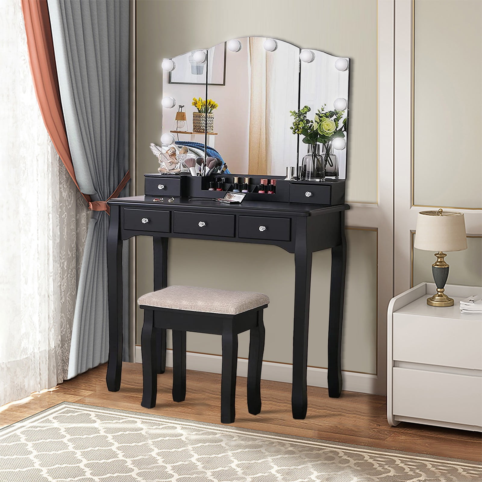 HTNBO Vanity Set With Lighted Mirror Makeup Vanity  Walmart Canada