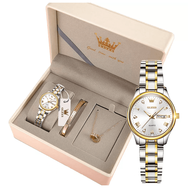 Juego De Reloj Y Joyas 3 Piezas de Mujer OLEVS Blanco